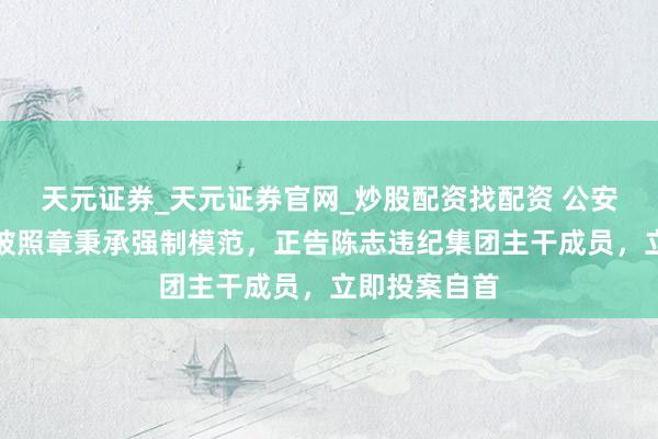 天元证券_天元证券官网_炒股配资找配资 公安部：陈志已被照章秉承强制模范，正告陈志违纪集团主干成员，立即投案自首
