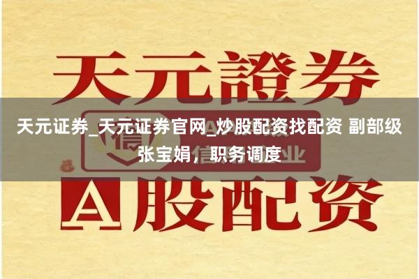天元证券_天元证券官网_炒股配资找配资 副部级张宝娟，职务调度